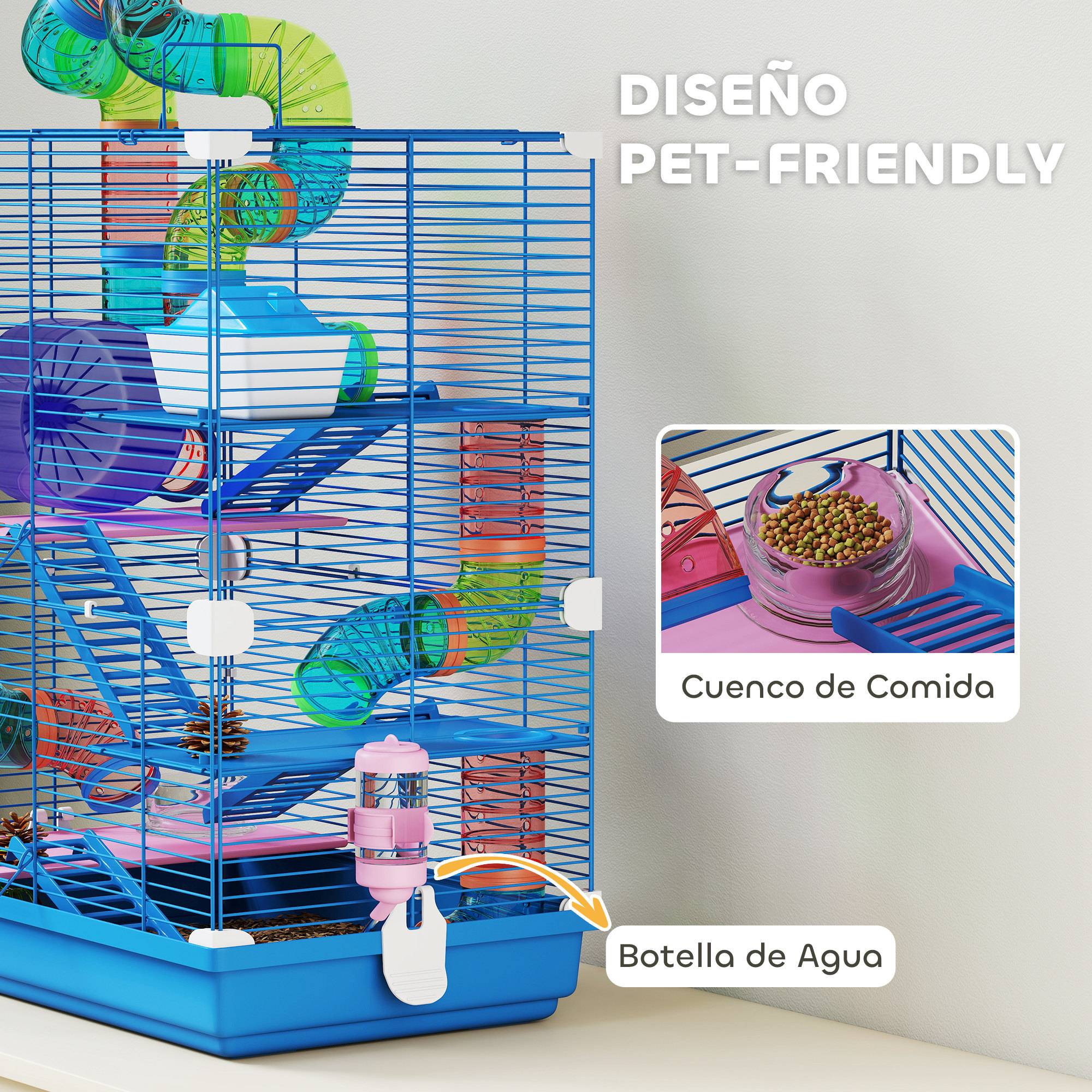 Cage hamster métal petits rongeurs 5 niveaux accessoires inclus 46x30x58cm bleu - ComfortXL Outdoor Living - Image 7