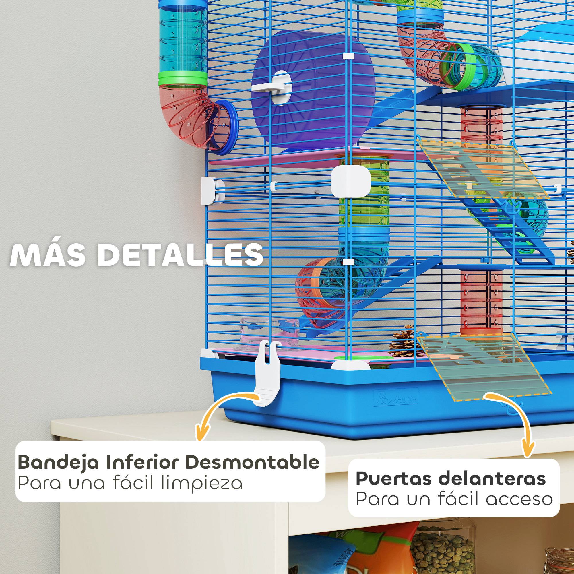 Cage hamster métal petits rongeurs 5 niveaux accessoires inclus 46x30x58cm bleu - ComfortXL Outdoor Living - Image 9