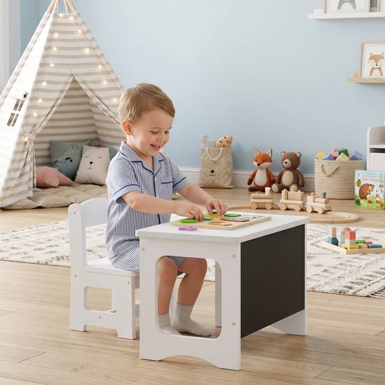 Table enfant avec chaise plateau réversible, ardoise dessin, 3-6 ans, blanc - Image 4