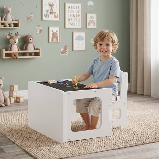 Table enfant avec chaise plateau réversible, ardoise dessin, 3-6 ans, blanc - Image 10