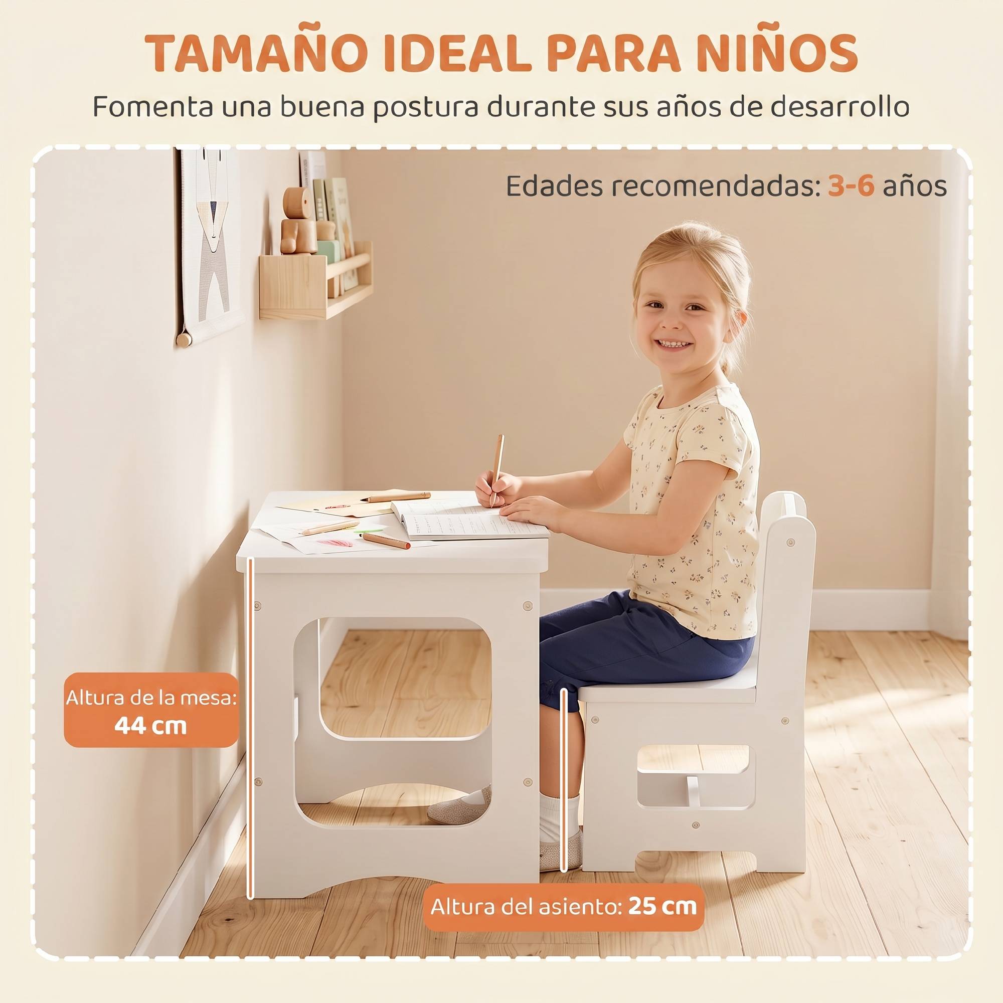 Table enfant avec chaise plateau réversible, ardoise dessin, 3-6 ans, blanc - Image 7