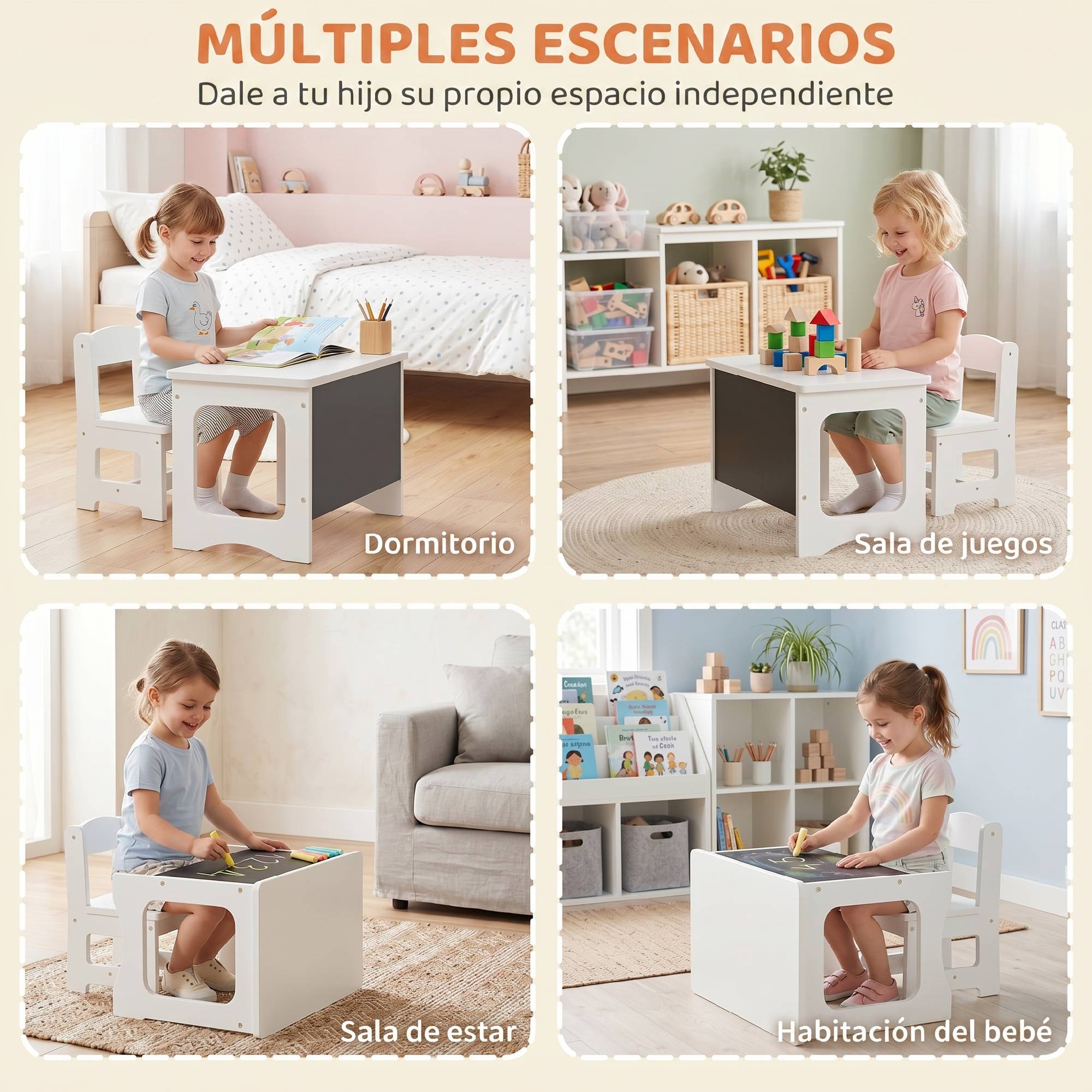 Table enfant avec chaise plateau réversible, ardoise dessin, 3-6 ans, blanc - Image 9