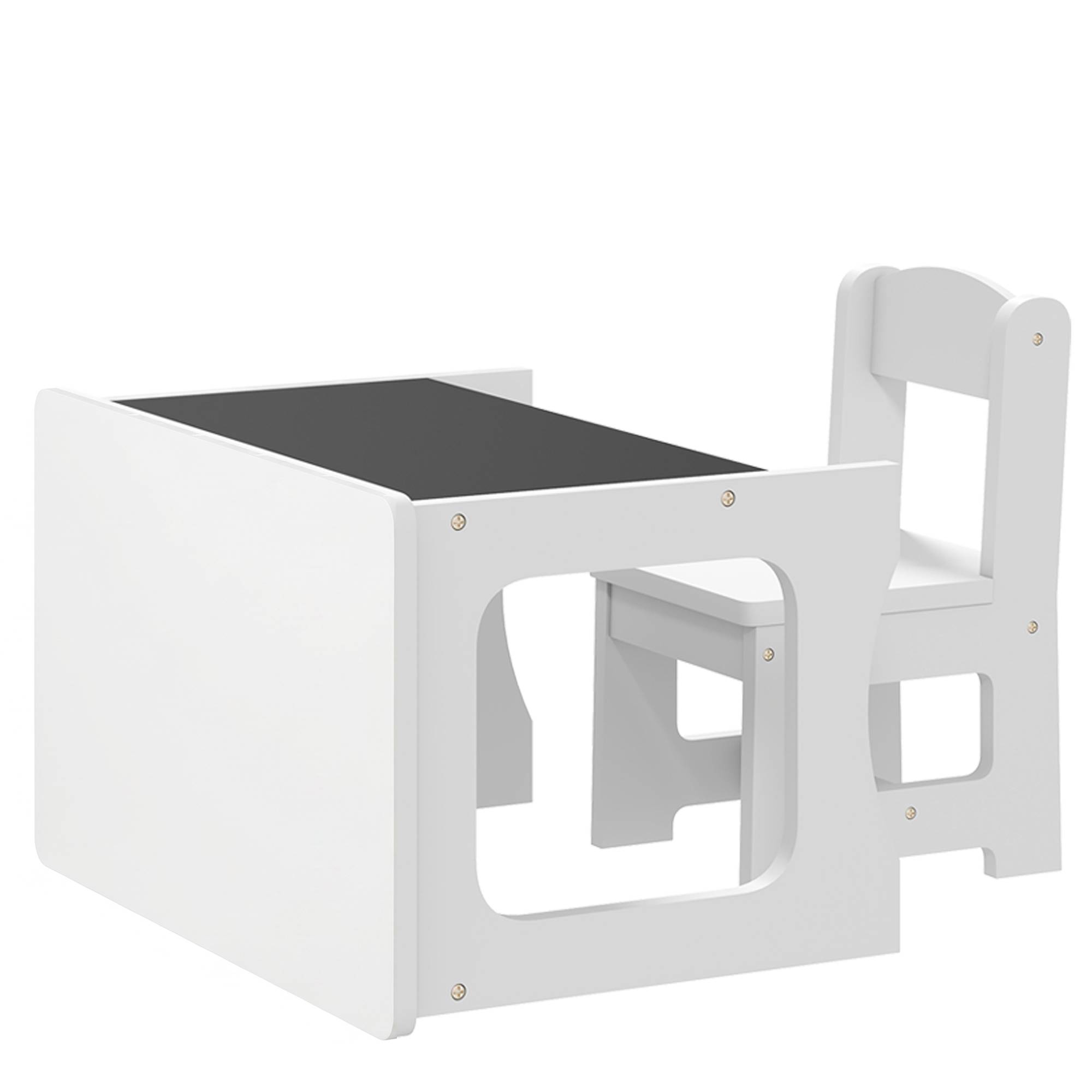 Table enfant avec chaise plateau réversible, ardoise dessin, 3-6 ans, blanc - Image 2