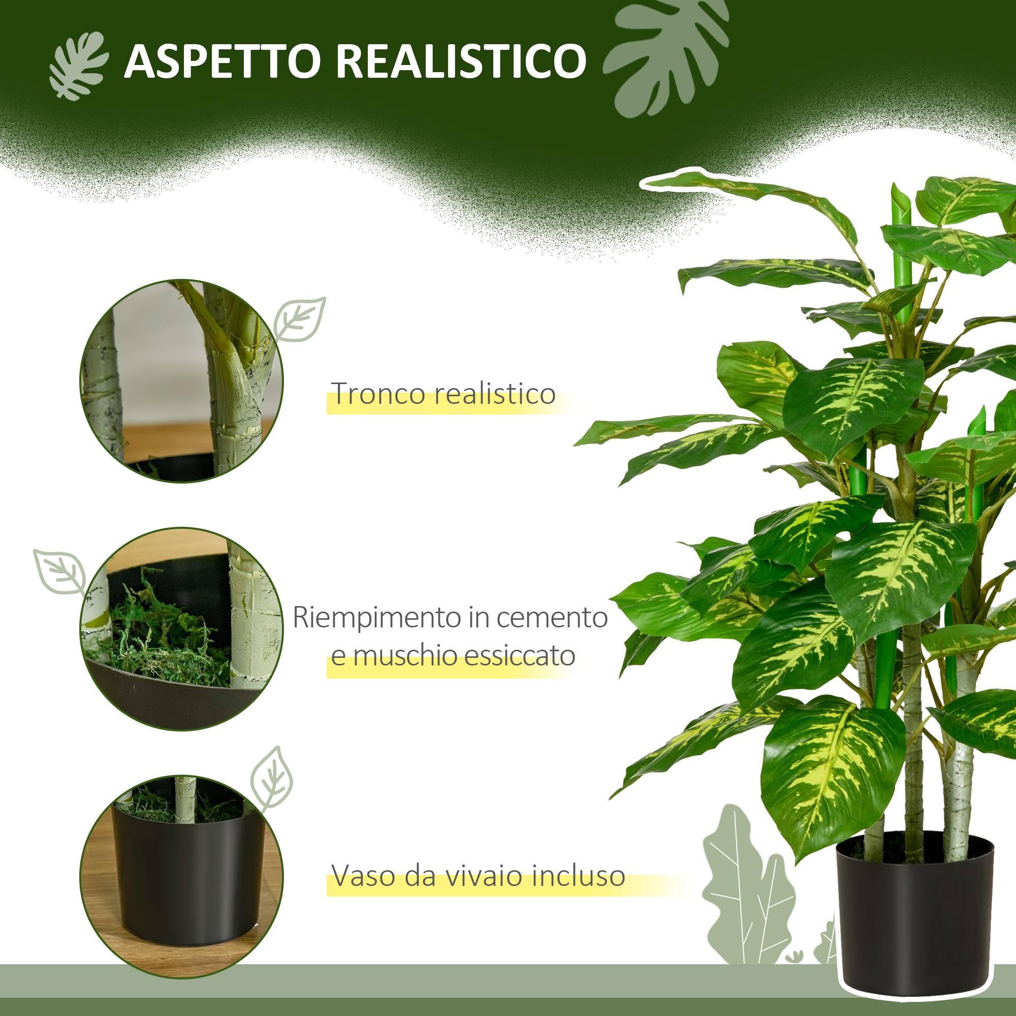 Plante artificielle persistante avec pot Φ17x14,5cm noir, intérieur, 95cm - Image 7