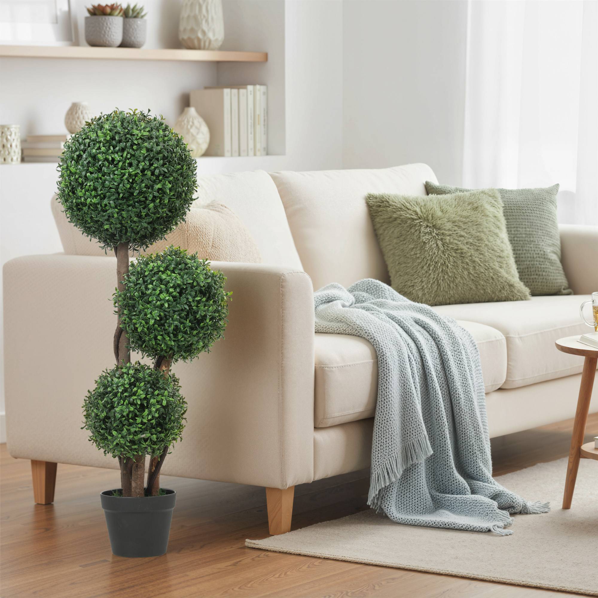 Sans Marque - Plante Artificielle 100 cm 3 Boules Buis Pot Facile Nettoyer Intérieur Extérieur Vert - Image 4