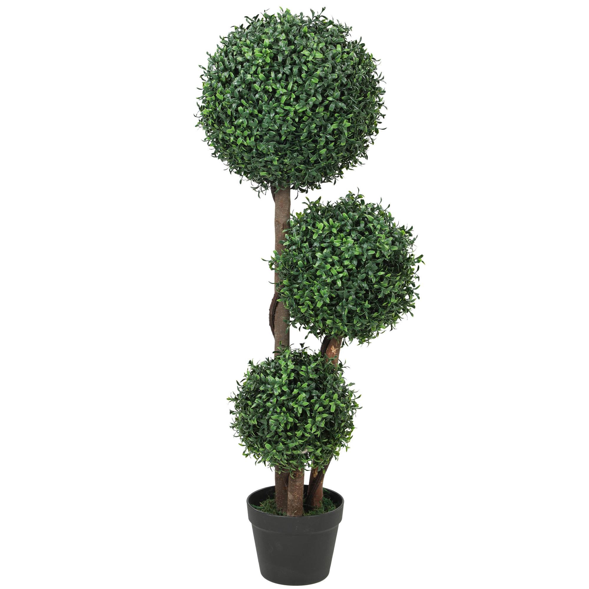 Sans Marque - Plante Artificielle 100 cm 3 Boules Buis Pot Facile Nettoyer Intérieur Extérieur Vert - Image 2