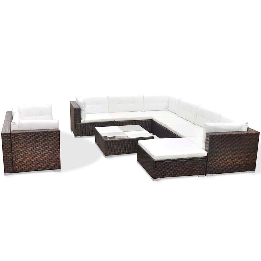 Vidaxl - Salon de jardin 10 pcs avec coussins Résine tressée Marron vidaXL 41875 - Imagen 2