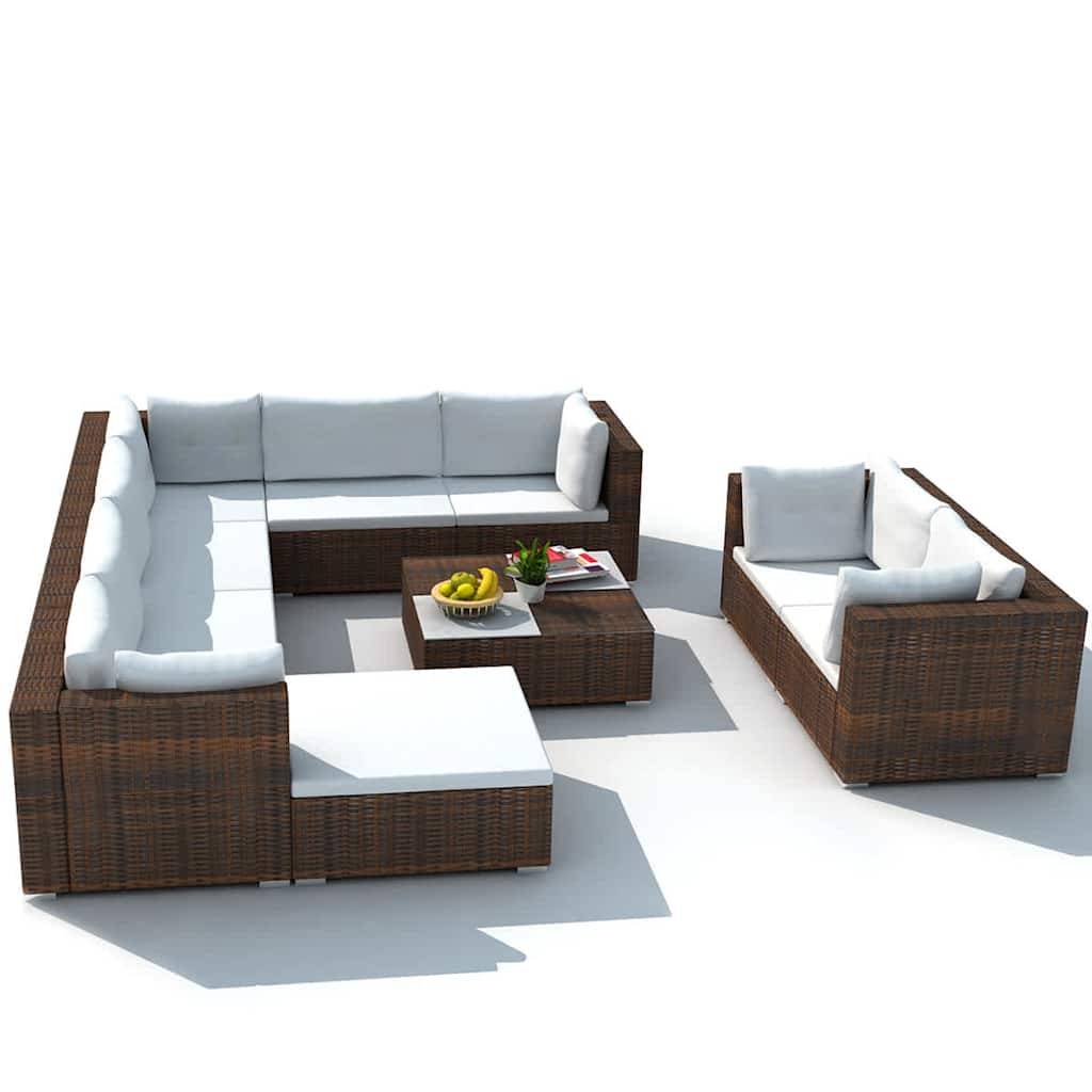 Vidaxl - Salon de jardin 10 pcs avec coussins Résine tressée Marron vidaXL 41875 - Imagen 5