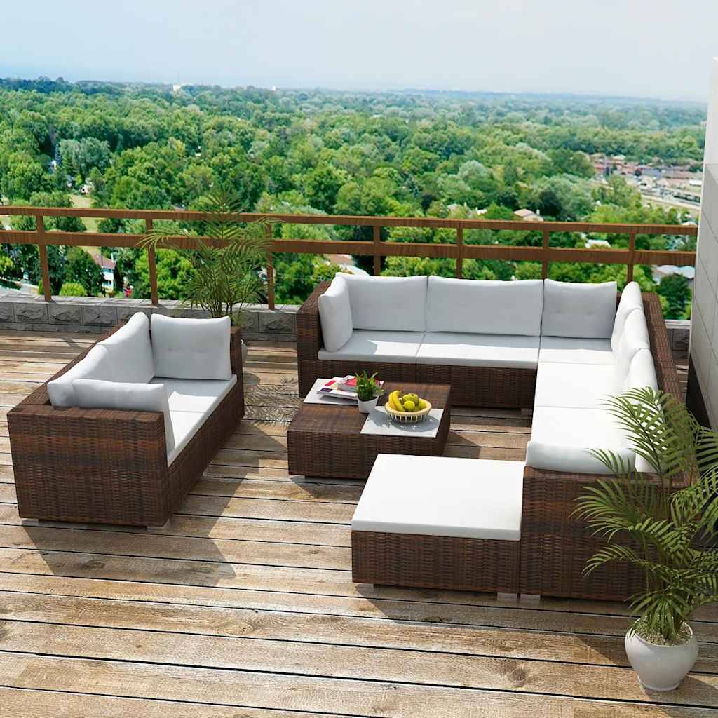 Vidaxl - Salon de jardin 10 pcs avec coussins Résine tressée Marron vidaXL 41875 - Imagen 1
