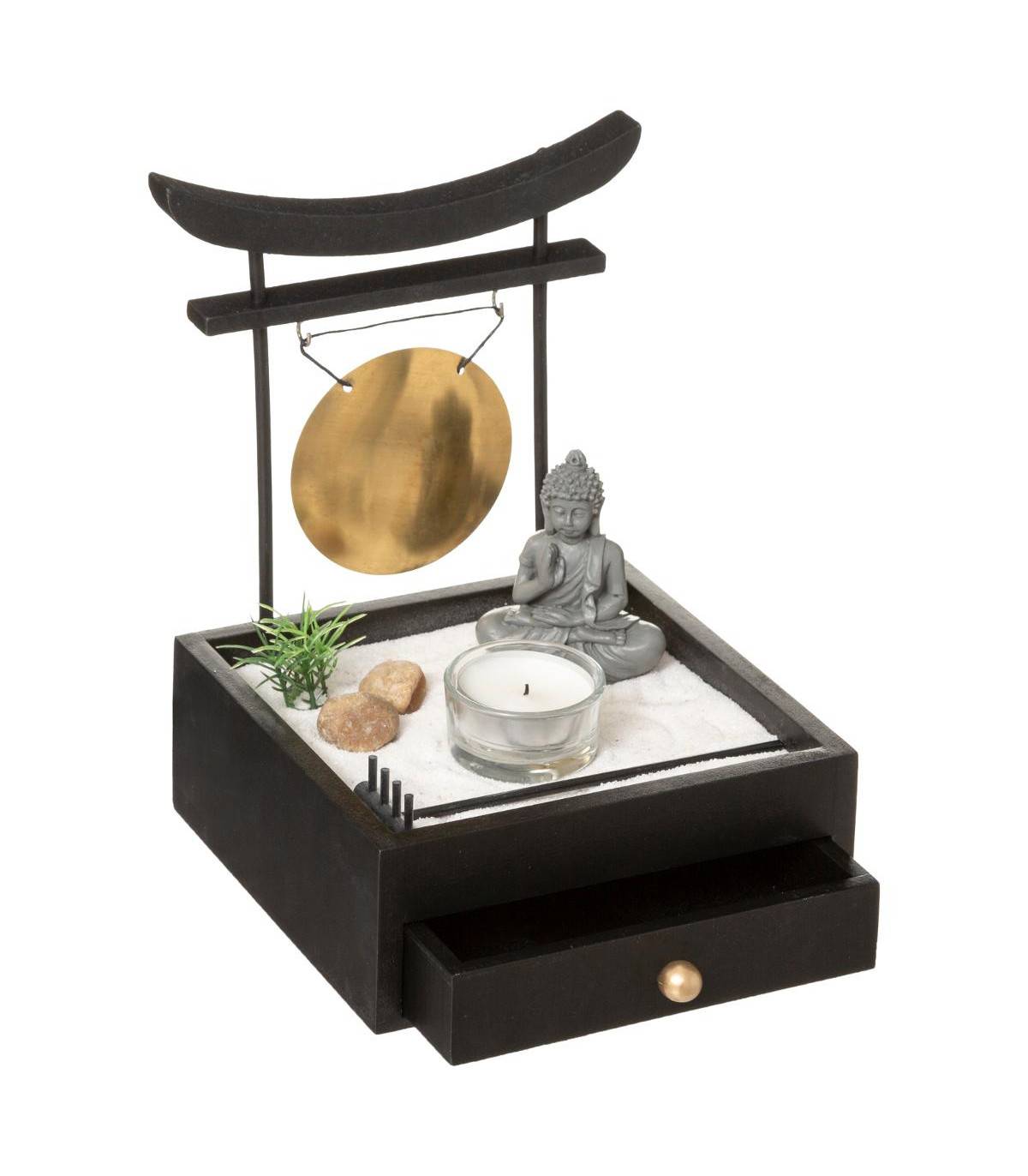 Jardin Zen Coffret Tiroir Bouddha avec Bougie, Gong et décoration - Imagen 2
