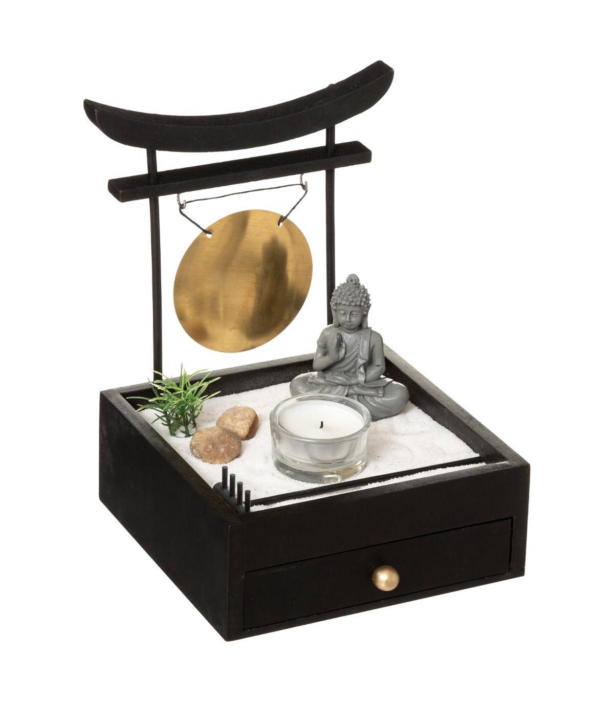 Jardin Zen Coffret Tiroir Bouddha avec Bougie, Gong et décoration - Imagen 1