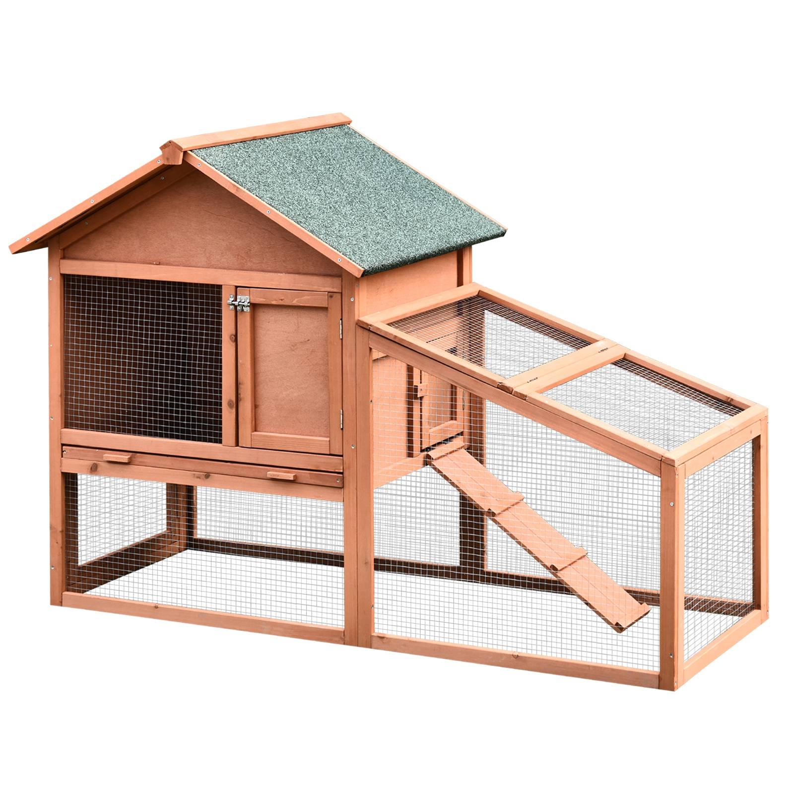 Sans Marque - Clapier extérieur bois cage deux niveaux toit porte fenêtre bac amovible lavable grand confort 144x64,5x100 cm - Image 1