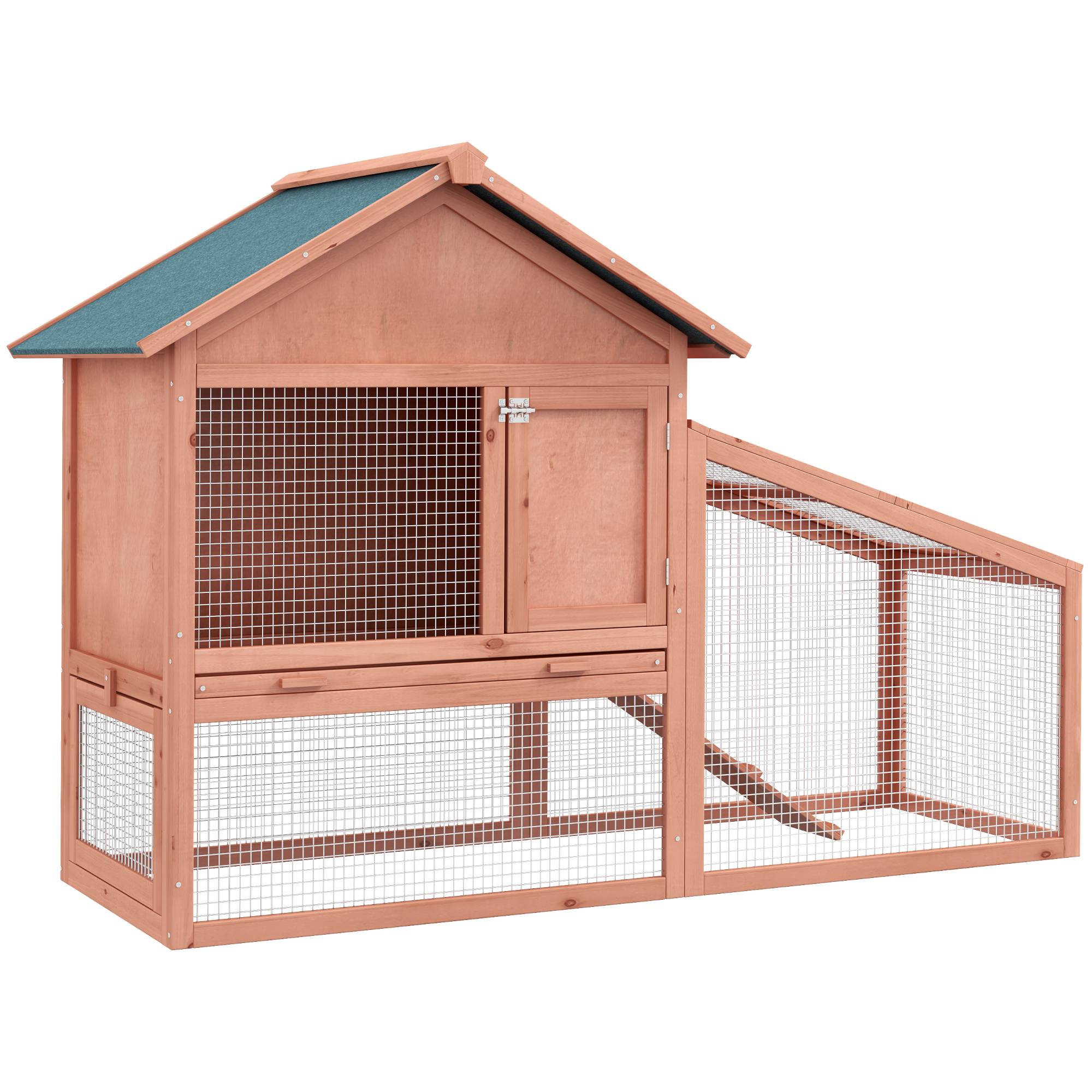 Sans Marque - Clapier extérieur bois cage deux niveaux toit porte fenêtre bac amovible lavable grand confort 144x64,5x100 cm - Image 2