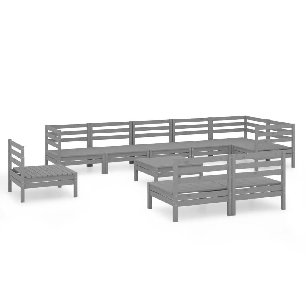 Helloshop26 - Salon de jardin meuble d'extérieur ensemble de mobilier 10 pièces bois de pin massif gris - Imagen 1