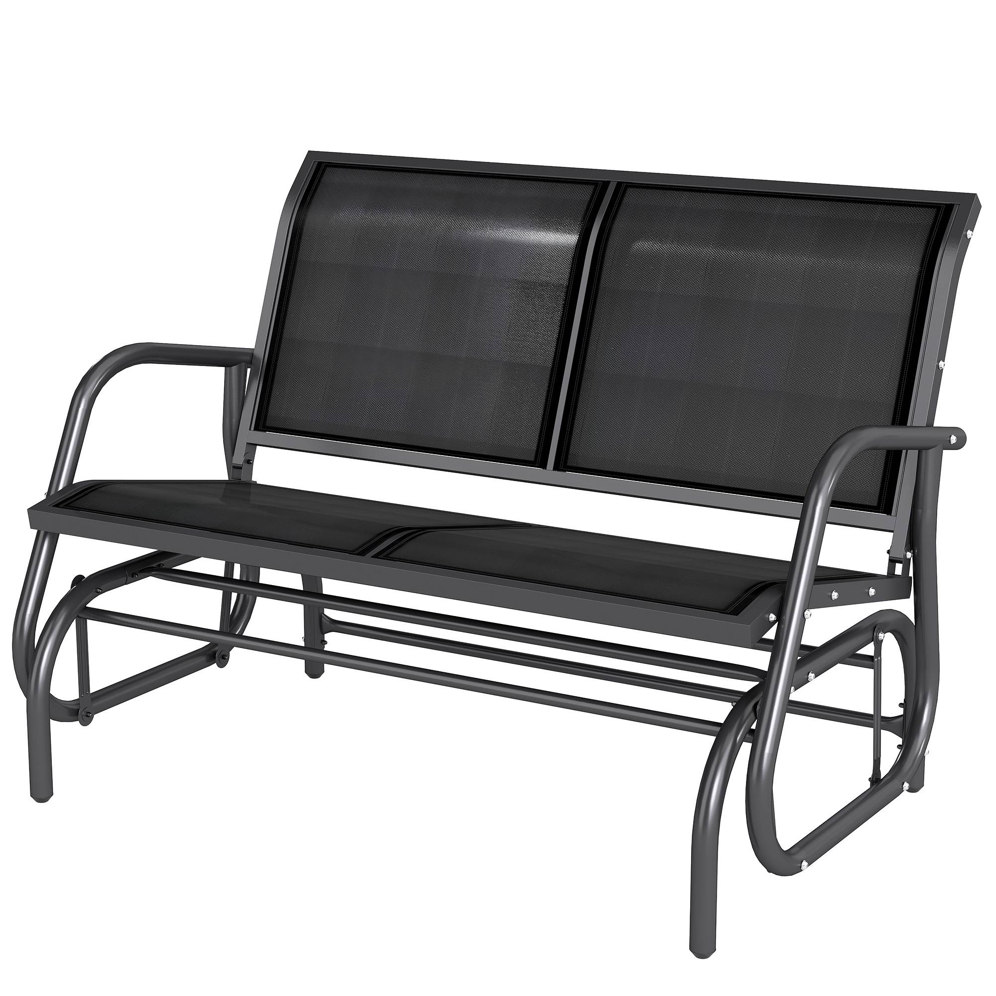 Banc à bascule métal terrasse 2 places assise ergonomique textilène 120cm noir - ComfortXL Outdoor Living - Image 2
