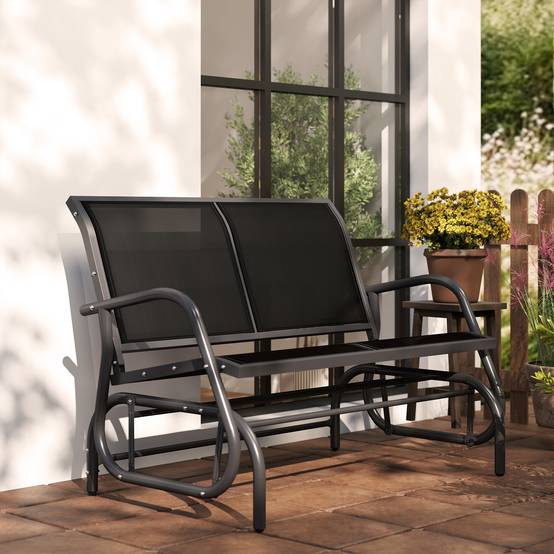 Banc à bascule métal terrasse 2 places assise ergonomique textilène 120cm noir - ComfortXL Outdoor Living - Image 10
