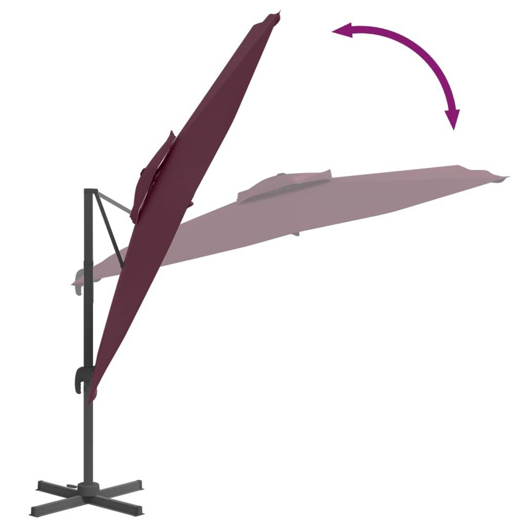 Helloshop26 - Parasol meuble de jardin cantilever à double toit 400 x 300 cm bordeaux rouge - Imagen 6