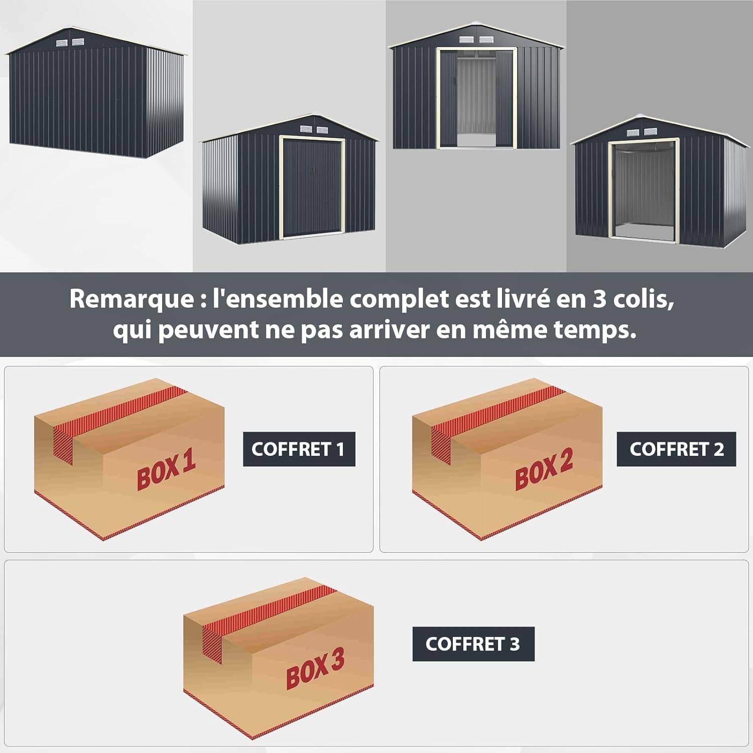 Abri de jardin 5,29 ㎡277 x 191 x 202 cm avec 2 portes coulissantes 4 trous d’aération gris - Image 4