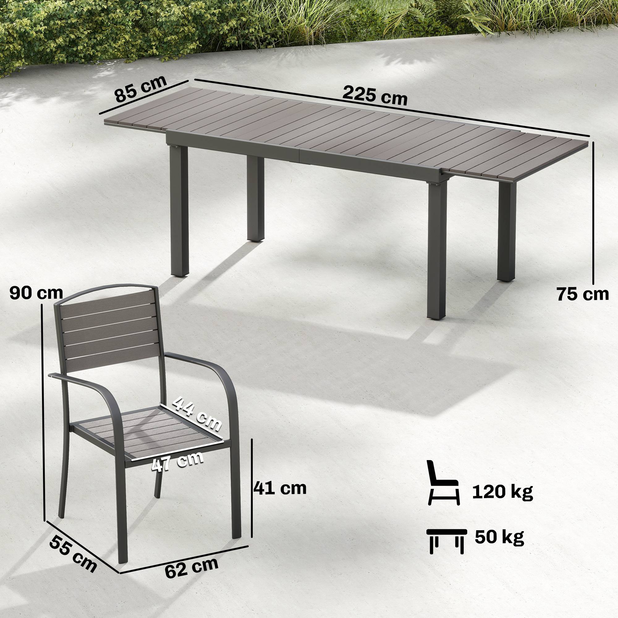 Salon de jardin aluminiums et composites gris 225 x 85 x 75 cm - PANGIVO - Image 5