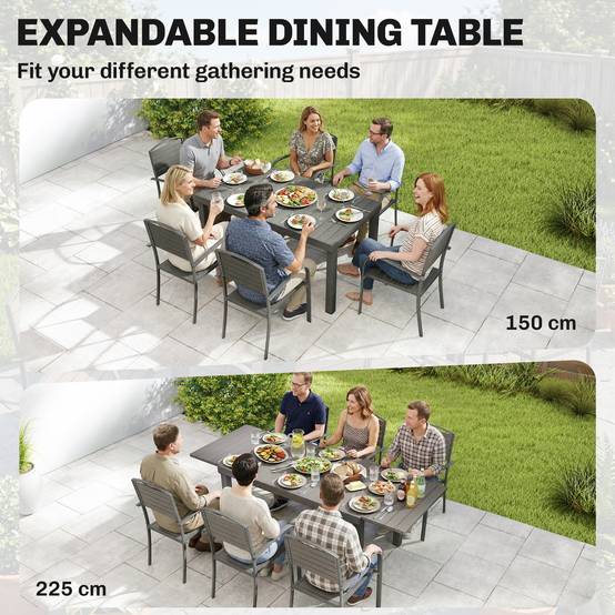 Salon de jardin aluminiums et composites gris 225 x 85 x 75 cm - PANGIVO - Image 6