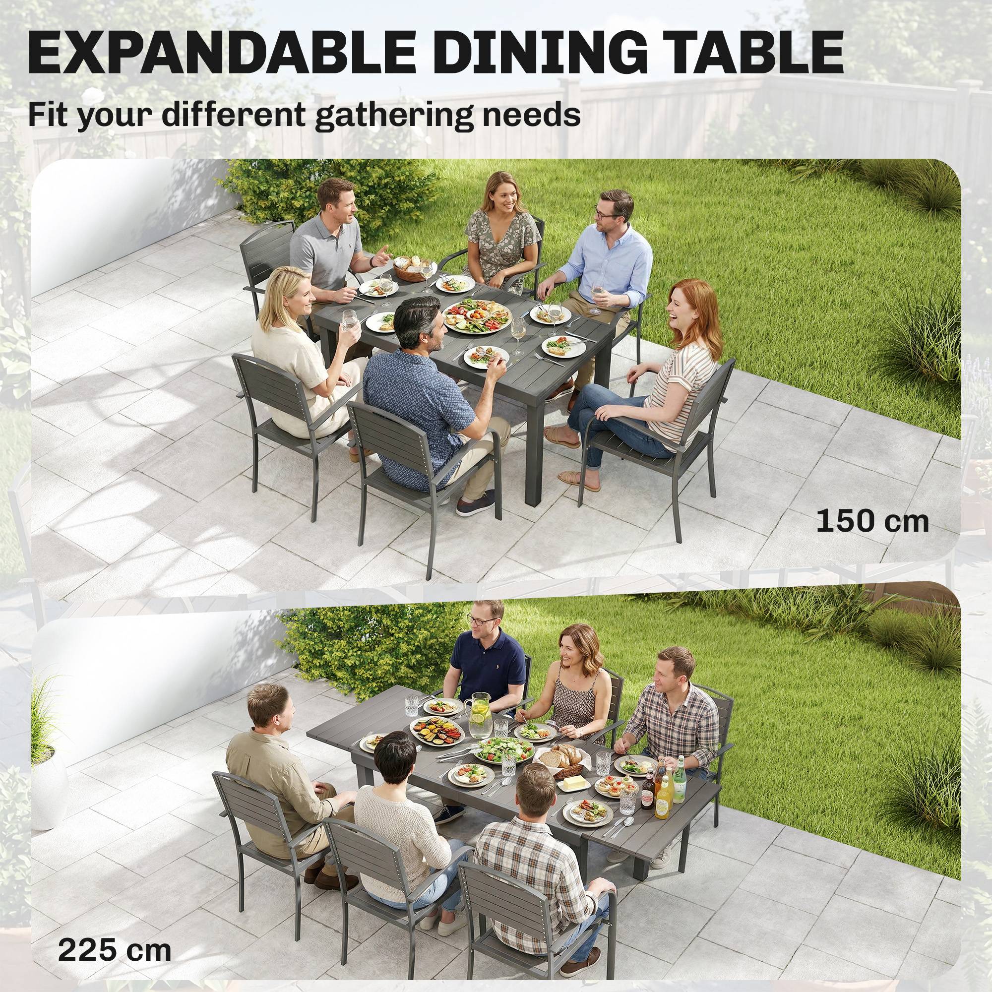 Salon de jardin aluminiums et composites gris 225 x 85 x 75 cm - PANGIVO - Image 6