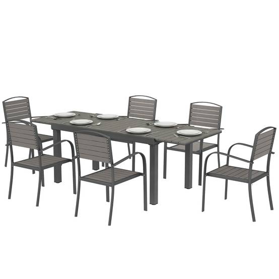 Salon de jardin aluminiums et composites gris 225 x 85 x 75 cm - PANGIVO - Image 2