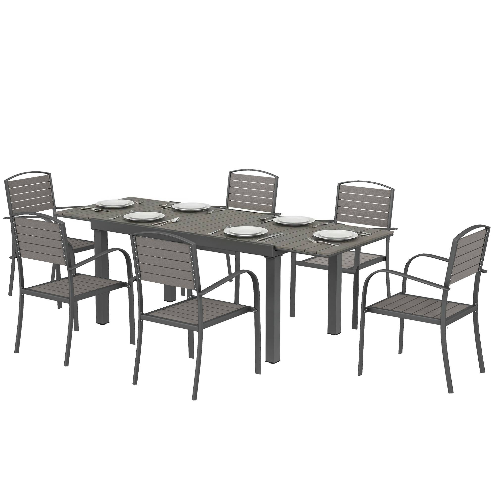 Salon de jardin aluminiums et composites gris 225 x 85 x 75 cm - PANGIVO - Image 2