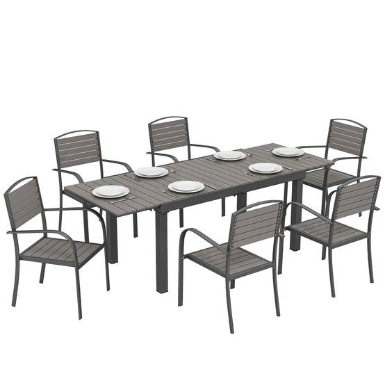Salon de jardin aluminiums et composites gris 225 x 85 x 75 cm - PANGIVO - Image 1