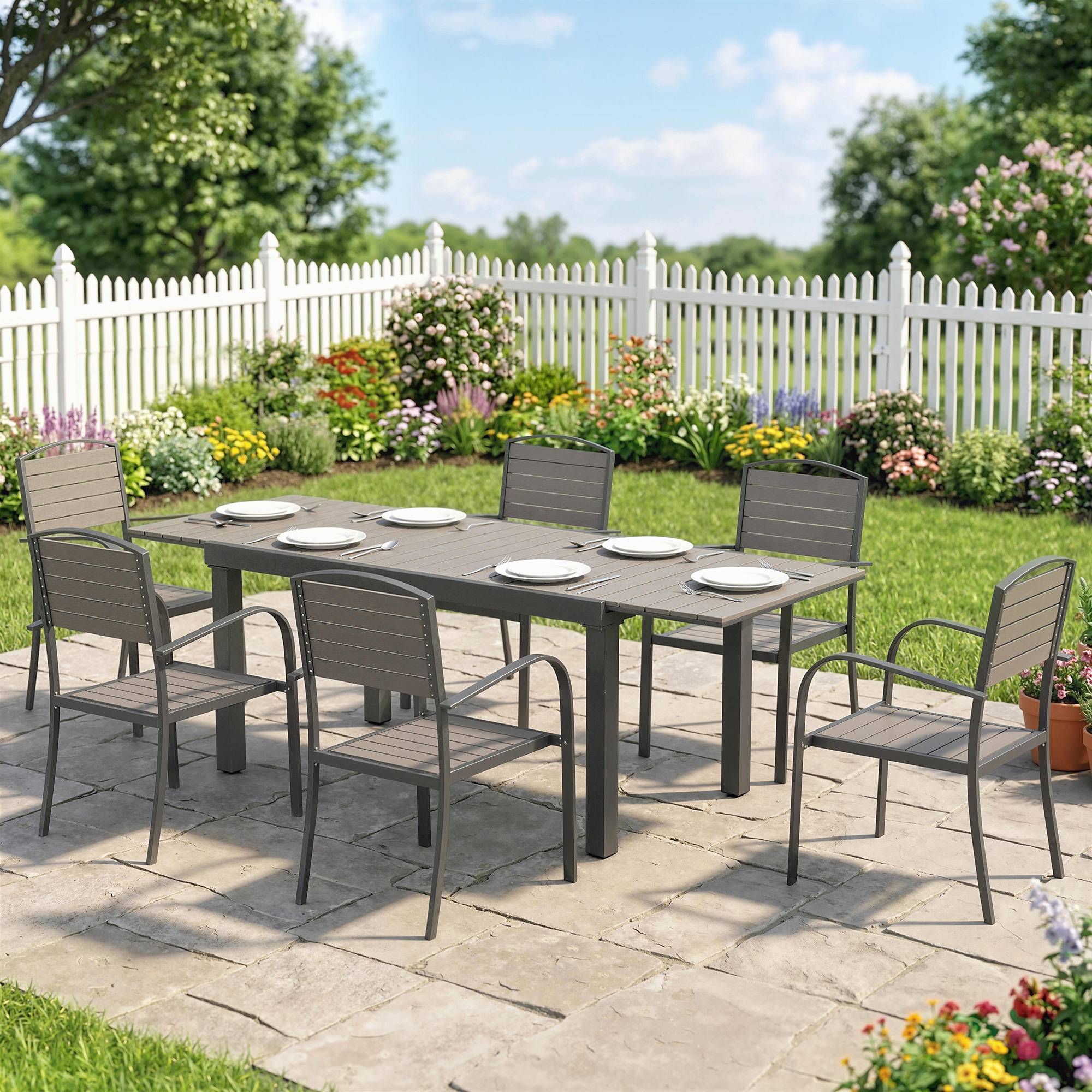 Salon de jardin aluminiums et composites gris 225 x 85 x 75 cm - PANGIVO - Image 4
