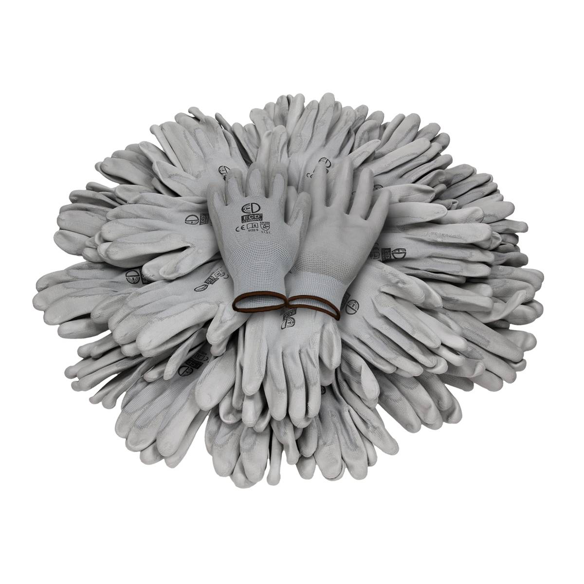 Ecd-Germany - ECD Germany 72 paires de gants de travail avec revêtement PU, taille 9-L, gris, respirant, antidérapant - Imagen 4