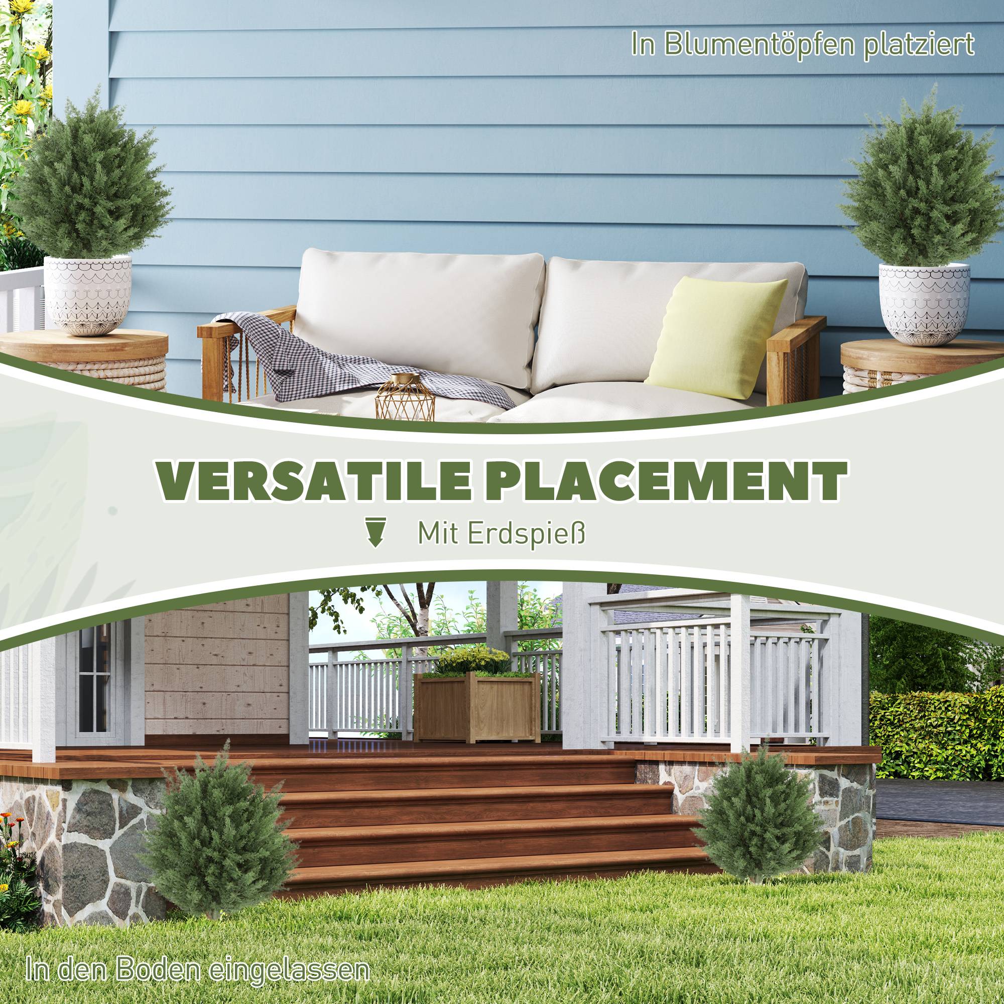 Lot 2 Cyprès Artificiels Plastique Extérieur Jardin Piquet 60cm Vert - ComfortXL Outdoor Living - Image 8
