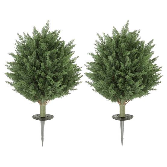Lot 2 Cyprès Artificiels Plastique Extérieur Jardin Piquet 60cm Vert - ComfortXL Outdoor Living - Image 1