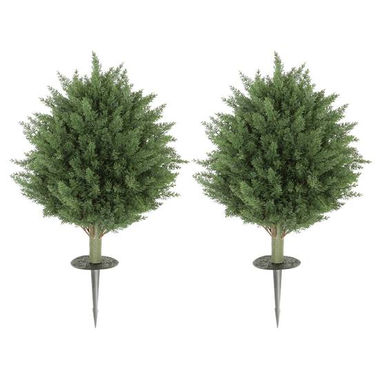 Lot 2 Cyprès Artificiels Plastique Extérieur Jardin Piquet 60cm Vert - ComfortXL Outdoor Living - Image 2