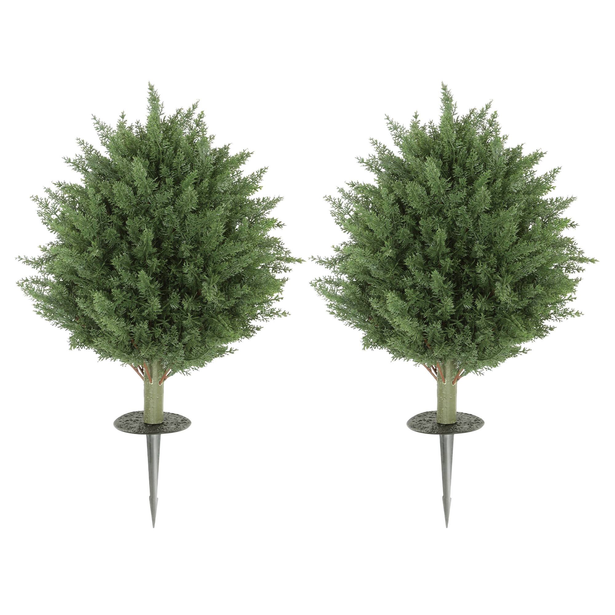 Lot 2 Cyprès Artificiels Plastique Extérieur Jardin Piquet 60cm Vert - ComfortXL Outdoor Living - Image 2