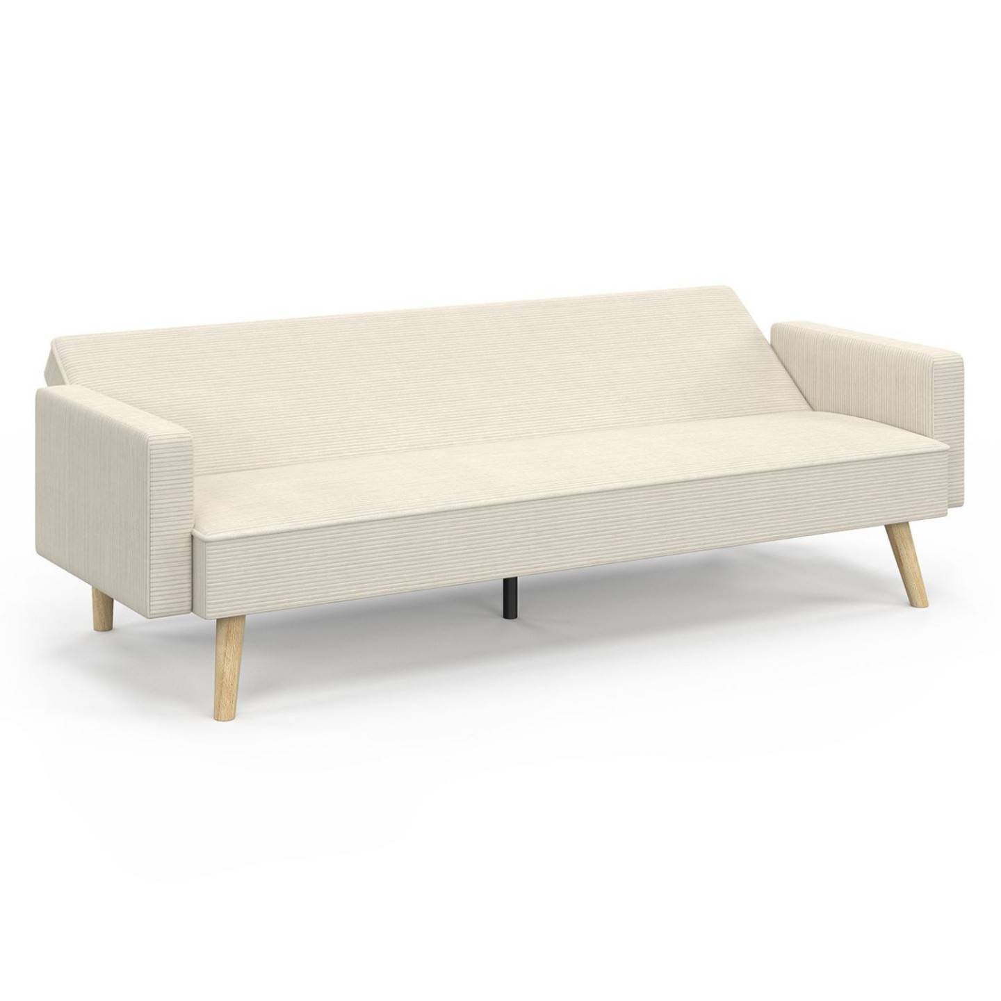 IDMARKET - Canapé droit scandinave 3 places convertible LARS en velours côtelé beige - Image 5