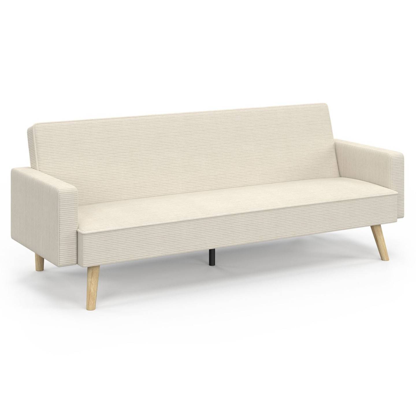 IDMARKET - Canapé droit scandinave 3 places convertible LARS en velours côtelé beige - Image 2
