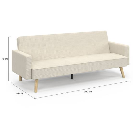 IDMARKET - Canapé droit scandinave 3 places convertible LARS en velours côtelé beige - Image 7