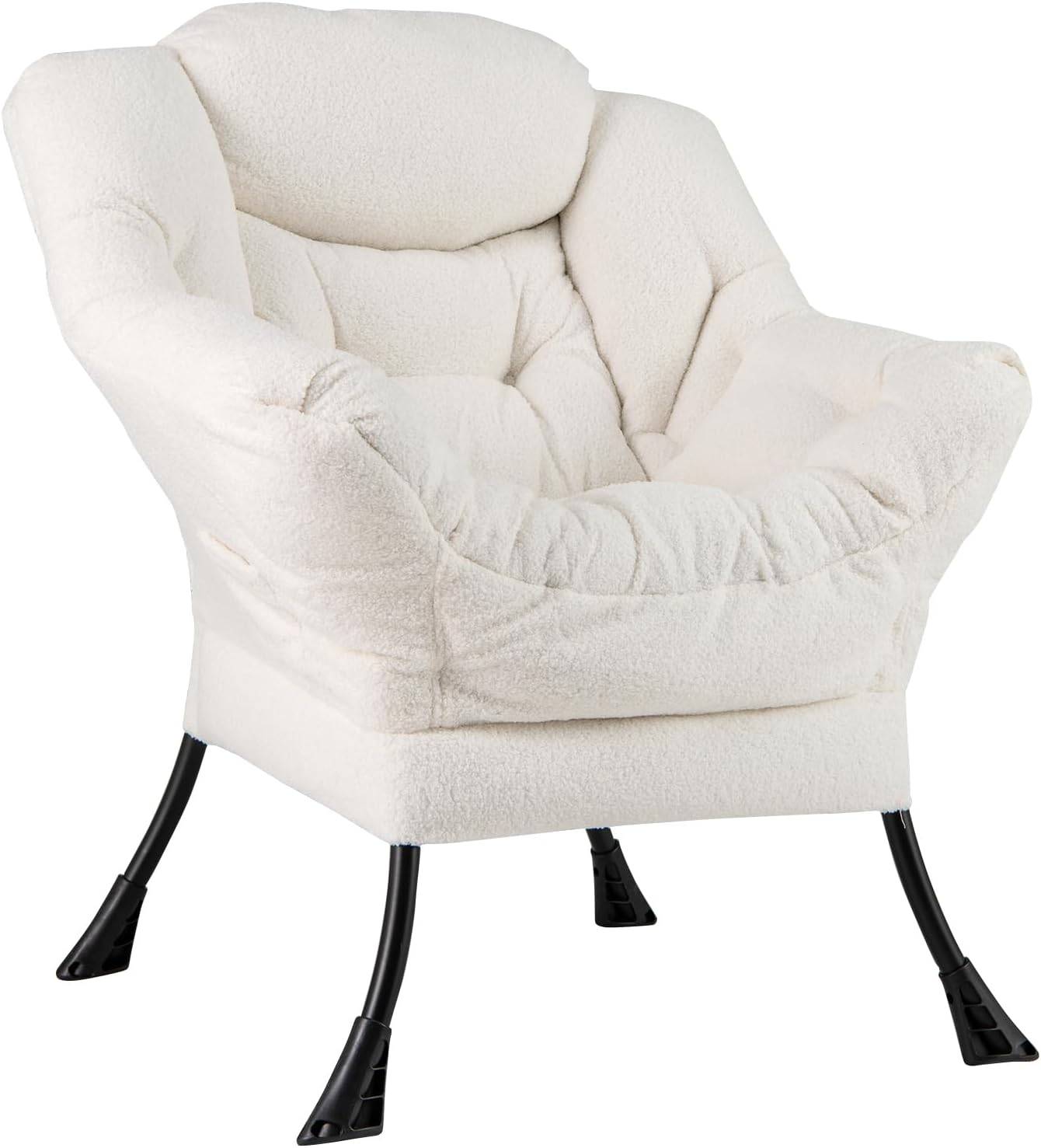 Costway - COSTWAY Fauteuil Salon Scandinave, Fauteuil Relax en Sherpa avec Oreiller et Poche Latérale, Fauteuil Chambre pour Lecture,pour Charger 150 KG (Beige) - Image 7