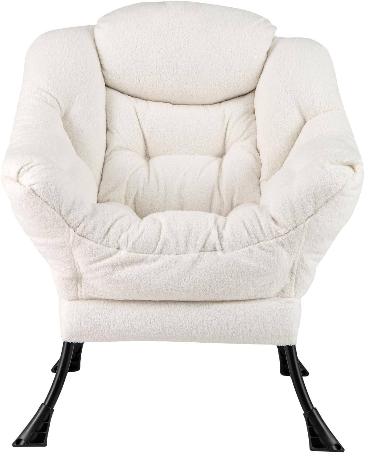 Costway - COSTWAY Fauteuil Salon Scandinave, Fauteuil Relax en Sherpa avec Oreiller et Poche Latérale, Fauteuil Chambre pour Lecture,pour Charger 150 KG (Beige) - Image 8
