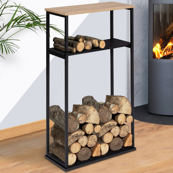Range bûches vertical large avec 2 étagères 33 x 66 x 112 cm pour cheminée - Image 1