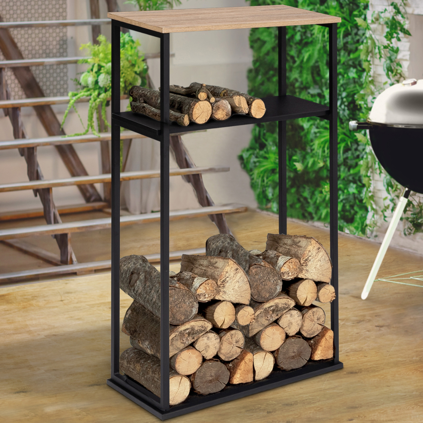 Range bûches vertical large avec 2 étagères 33 x 66 x 112 cm pour cheminée - Image 6