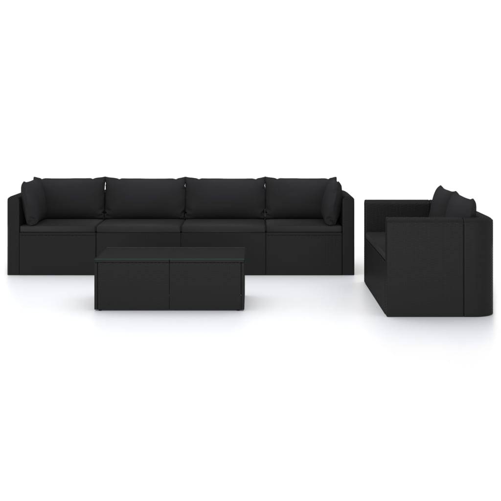 Helloshop26 - Salon de jardin meuble d'extérieur ensemble de mobilier 7 pièces avec coussins résine tressée noir - Imagen 2