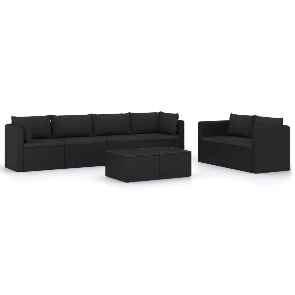 Helloshop26 - Salon de jardin meuble d'extérieur ensemble de mobilier 7 pièces avec coussins résine tressée noir - Imagen 1