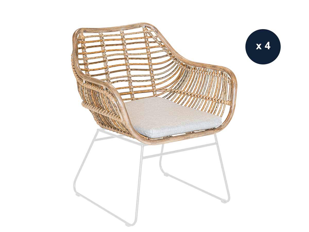Lot de 4 Fauteuils de jardin en résine tressée + coussin chiné gris/beige Pemba - Jardiline - Imagen 1