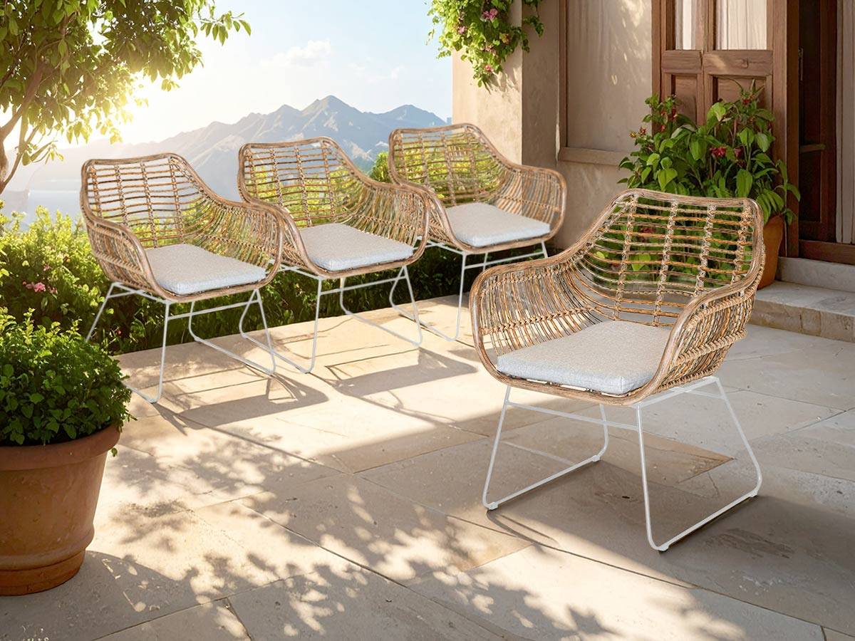 Lot de 4 Fauteuils de jardin en résine tressée + coussin chiné gris/beige Pemba - Jardiline - Imagen 2