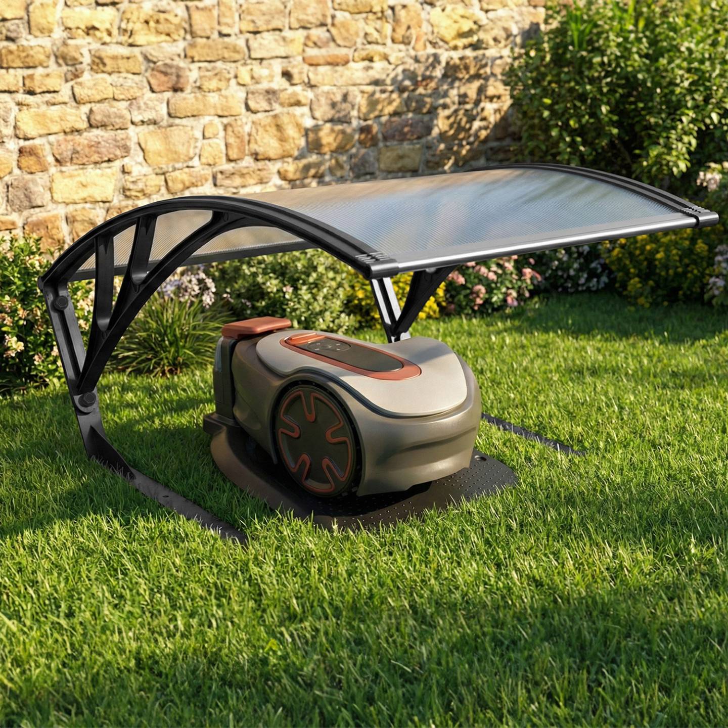 IDMARKET - Toit de protection UV en polycarbonate pour robot tondeuse gris anthracite - Image 1