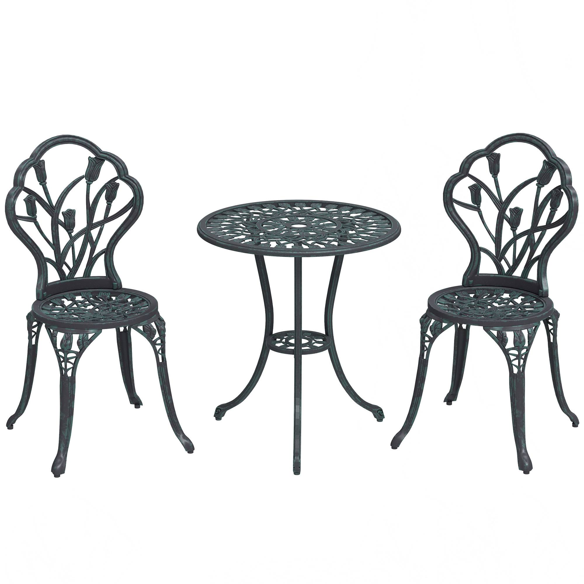 Outsunny - Ensemble salon de jardin 2 places 2 chaises + table ronde fonte d'aluminium imitation fer forgé noir - Outsunny - Image 1