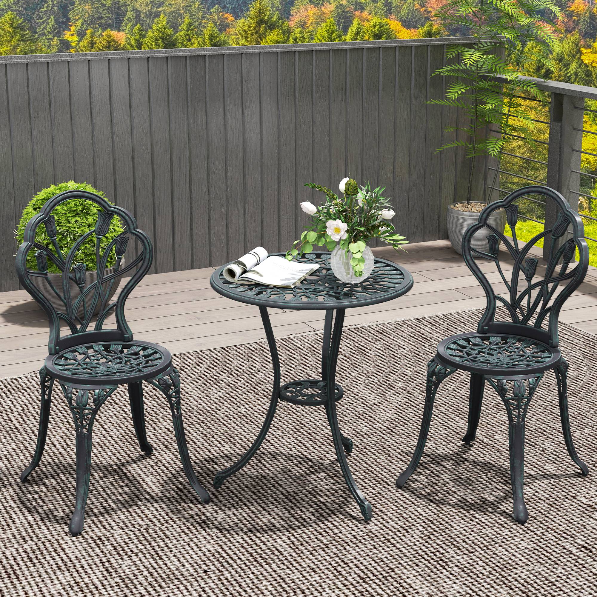 Outsunny - Ensemble salon de jardin 2 places 2 chaises + table ronde fonte d'aluminium imitation fer forgé noir - Outsunny - Image 2