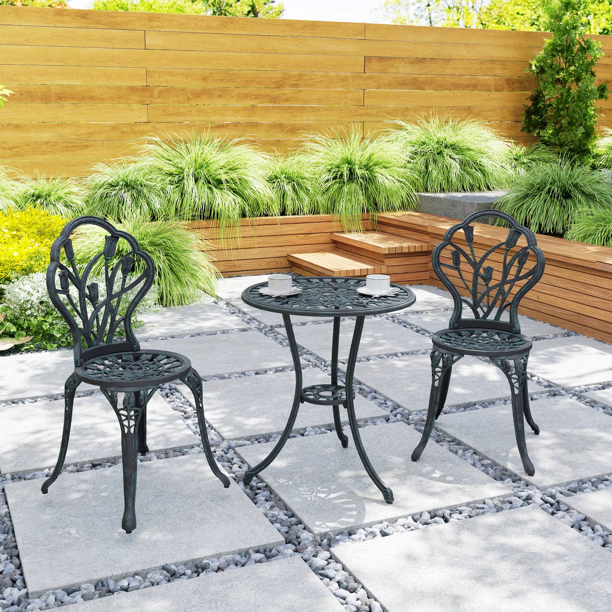 Outsunny - Ensemble salon de jardin 2 places 2 chaises + table ronde fonte d'aluminium imitation fer forgé noir - Outsunny - Image 4