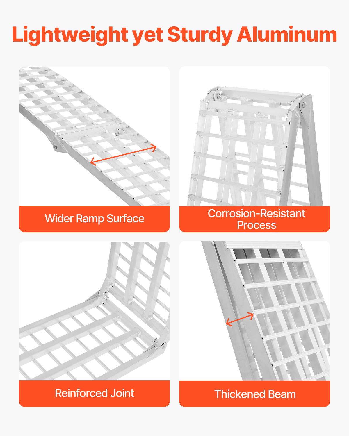 VEVOR Rampe d'accès aluminium pliable, 2 pièces, capacité 907 kg, surface large, pour VTT, UTV, moto, vélo. - Image 3